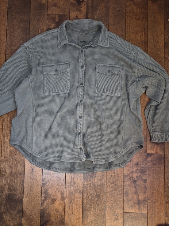 aerie Tops - aerie Womens Olive Waffle Knit Button-Down Shirt
